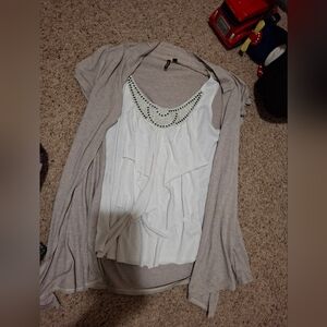H&M Beige Cardigan with White Embellished Top